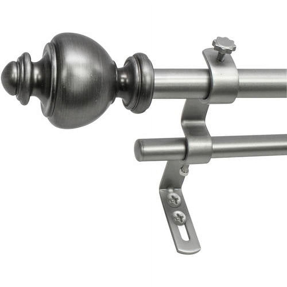 Dark Nickel Adjustable Double Curtain Rod Set with Finial