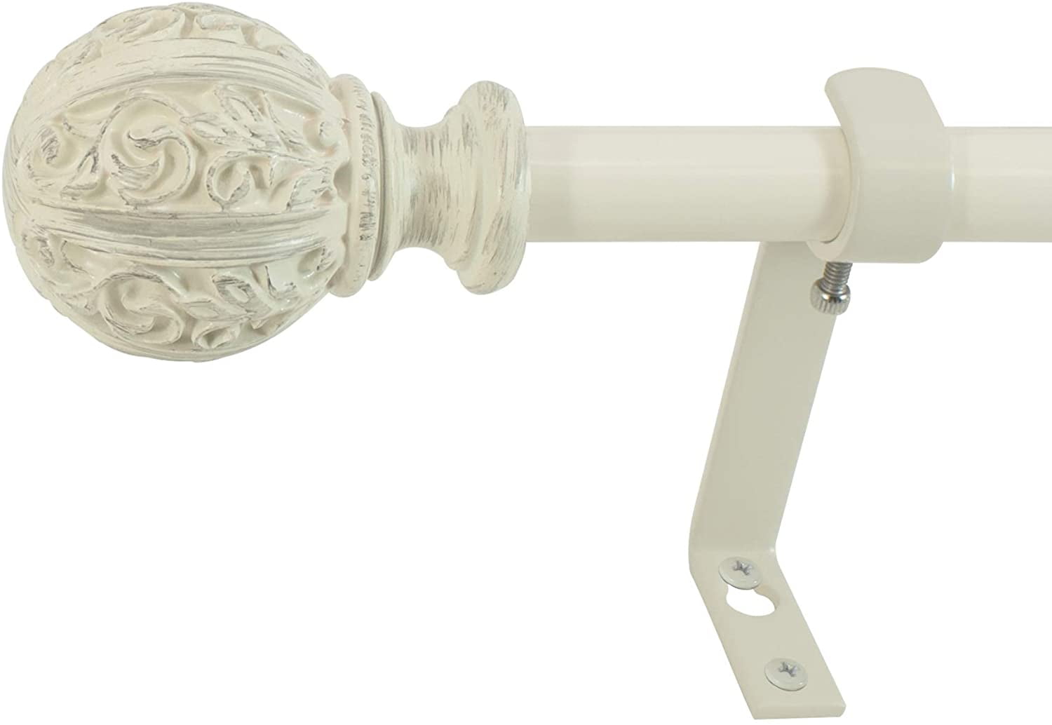 Distressed White Adjustable Leaf Ball Curtain Rod 48-86"