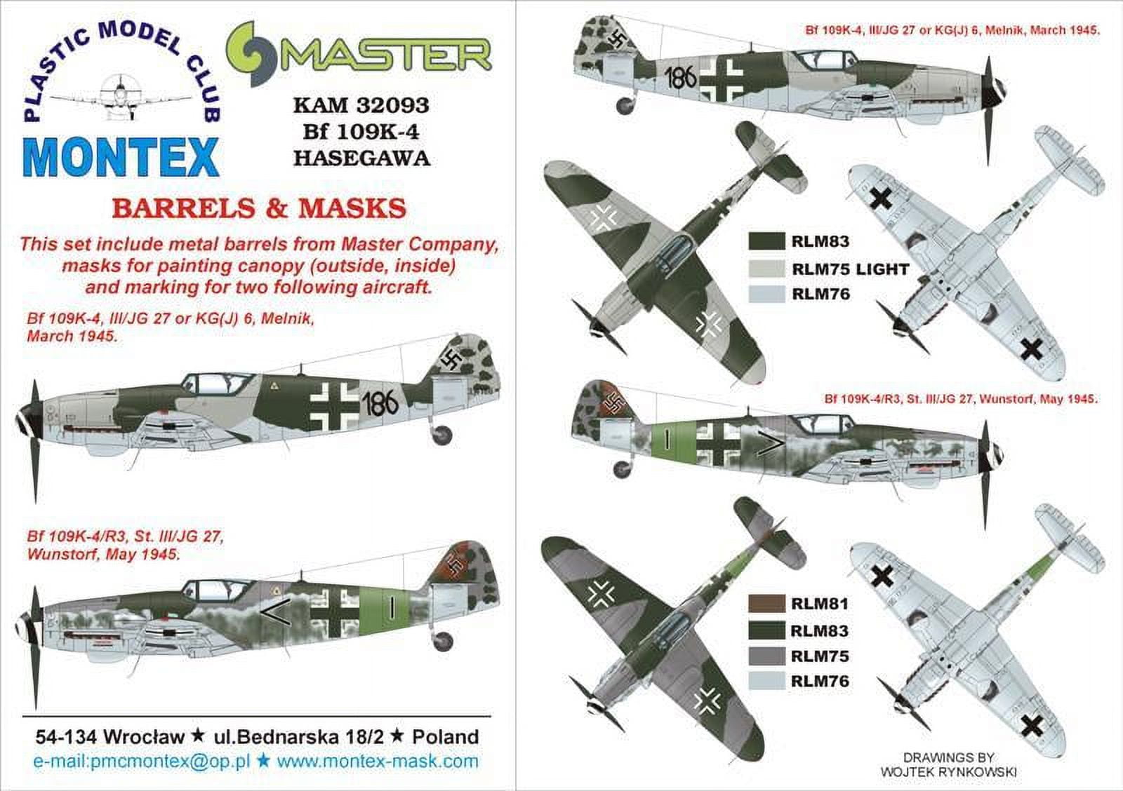 Montex KAM 1:32 Bf-109 K-4 #3 for Hasegawa Mask + Metal Part #KAM32093 -  Walmart.com