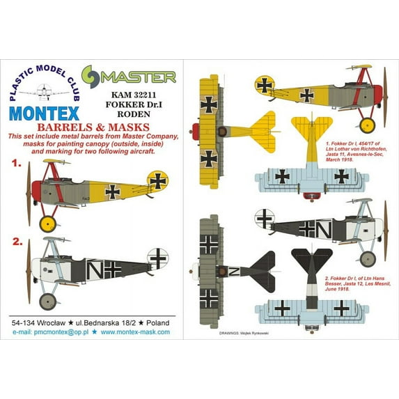 Montex KAM 1:32 Fokker Dr. I #1 for Roden Mask + Metal Part #KAM32211