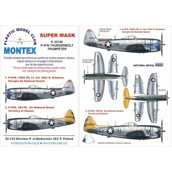 Montex Super Mask 1:32 P-47 N Thunderbolt for Trumpeter Spraying Stencil #K32140