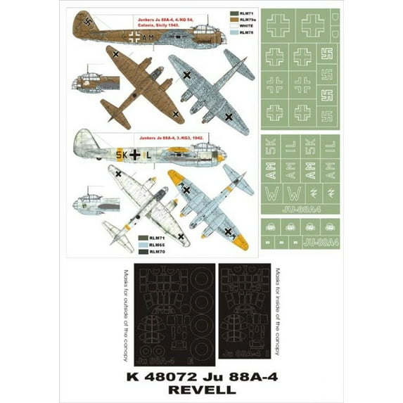 Montex Super Mask 1:48 Ju-88 A-4 for Revell #2 Spraying Stencil #K48072