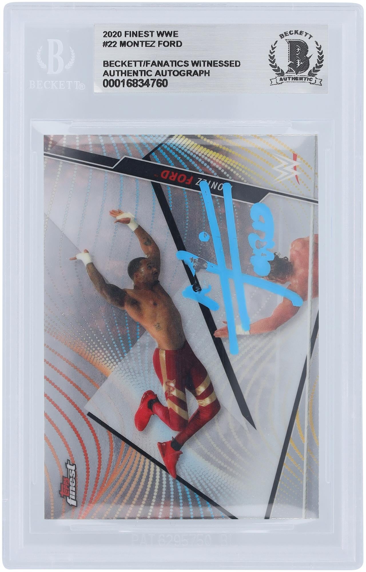 Montez Ford WWE Autographed 2020 Topps Finest Blue Paint #22 Beckett Fanatics Witnessed Authenticated Card - Fanatics Authentic Certified