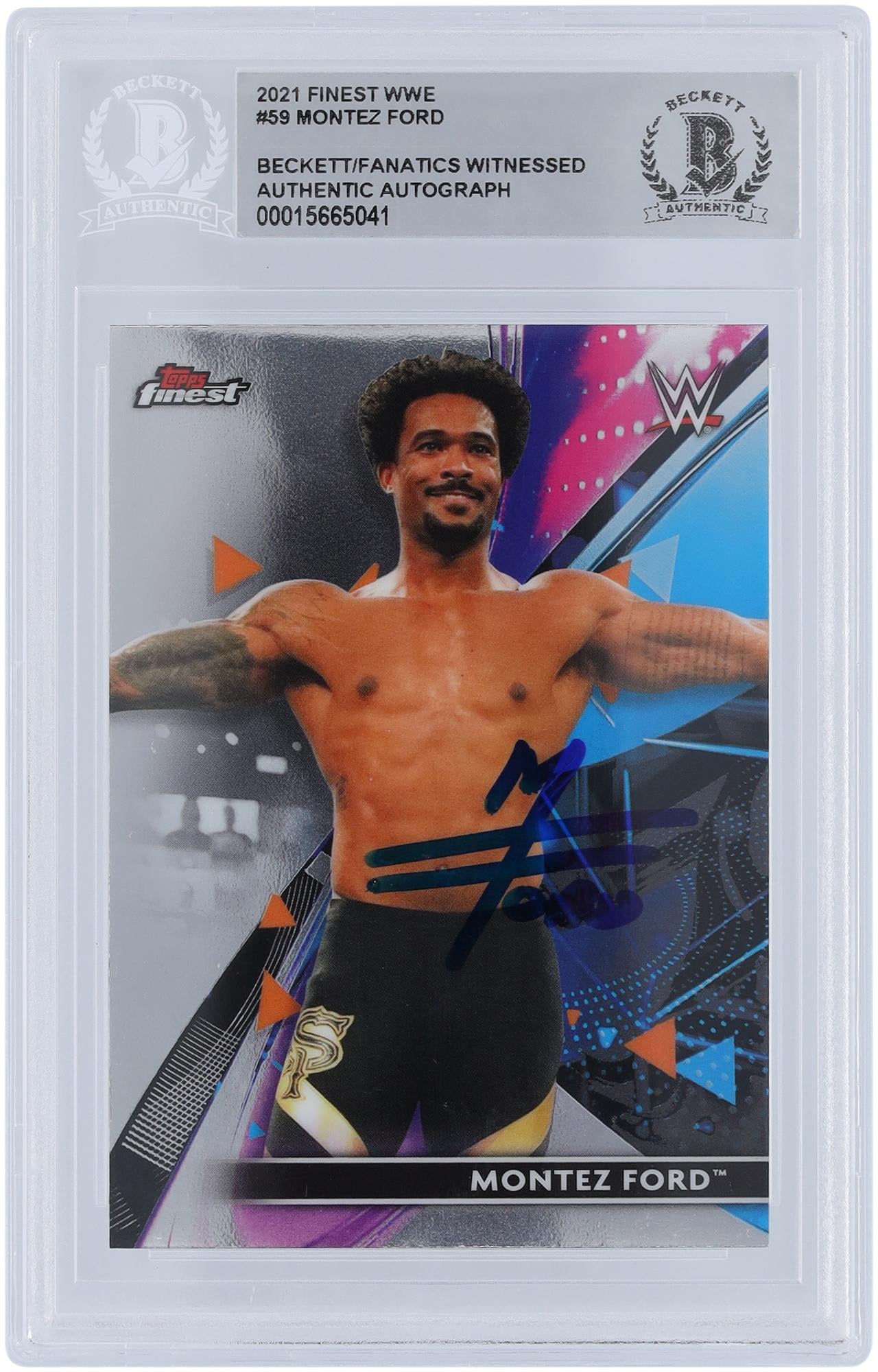 Montez Ford WWE Autographed 2021 Topps Finest #59 Beckett Fanatics Witnessed Authenticated Card - Fanatics Authentic Certified