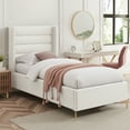 thumbnail image 1 of Montez Upholstered Linen Full Size Wingack Platform Bed, Light Beige, 1 of 7