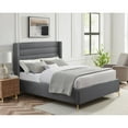 thumbnail image 1 of Inspired Home Montez Upholstered Linen Queen Size Wingack Platform Bed, Grey, 1 of 7