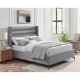 thumbnail image 1 of Montez Upholstered Velvet Queen Size Wingback Platform Bed, Light Grey, 1 of 7