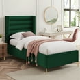 thumbnail image 1 of Montez Upholstered Velvet Twin XL Wingback Platform Bed, Green, 1 of 7