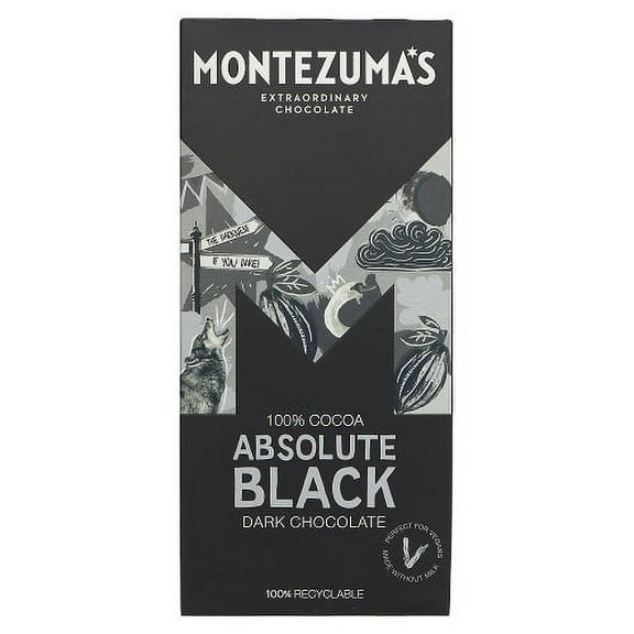 Montezuma Dark Chocolate Absolute Black 100% Cocoa 90g (Pack of 9)