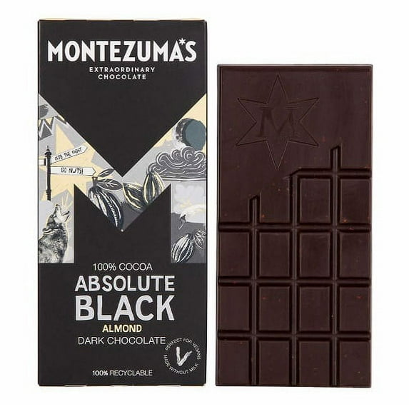 Montezuma's Absolute Black Dark Chocolate with Almonds 90g (Pack of 2)