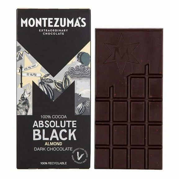 Montezuma's Absolute Black Dark Chocolate with Almonds 90g (Pack of 6)