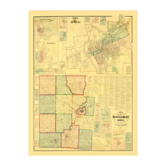 Montgomery County Ohio Art, 1869 Vintage Map of Montgomery County OH History Wall Decor Gift, Old Montgomery County OH Map - 18" x 24" Unframed Print