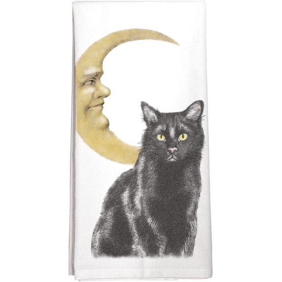 Montgomery Street Black Cat with Cresent Moon Flour Sack Towel