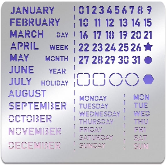 Month Metal Journal Stencil Calendar Stainless Steel Stencil Template for Notebook Diary Scrapbook DIY Drawing Wood Burning Engraving 6x6 inch for diy