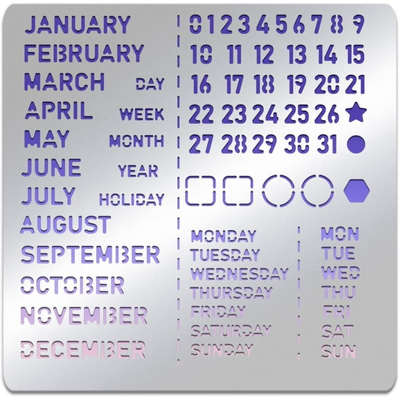 Month Metal Journal Stencil Calendar Stainless Steel Stencil Template for Notebook Diary Scrapbook DIY Drawing Wood Burning Engraving