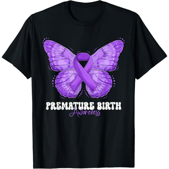 Month Purple Ribbon Butterfly T-Shirt