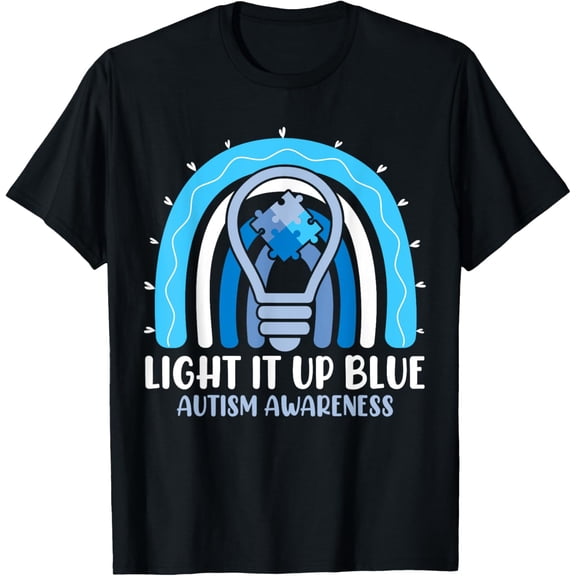Month Rainbow Puzzle Light it up Blue Autism Awareness T-ShirtMen and women, Black T-shirt, size: Extra large