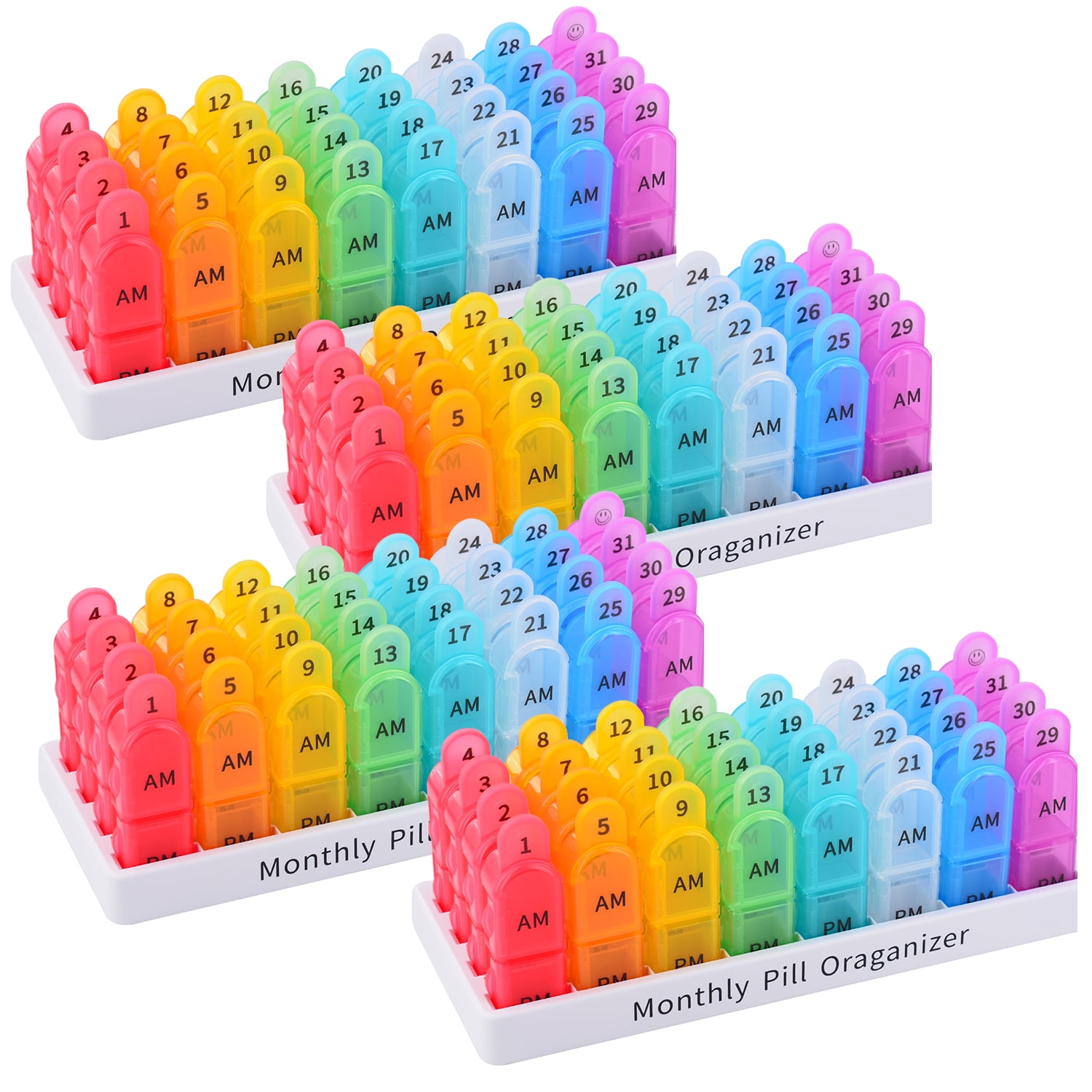 Monthly 30 Day 2 Times A Day Pill Organizer, 4 Week Medicine Organizer, Moisture-Proof Pill Cases Pill Box, Small Compartments to Hold Vitamins Fish Oil Supplements Great for Travel (4 Pack)