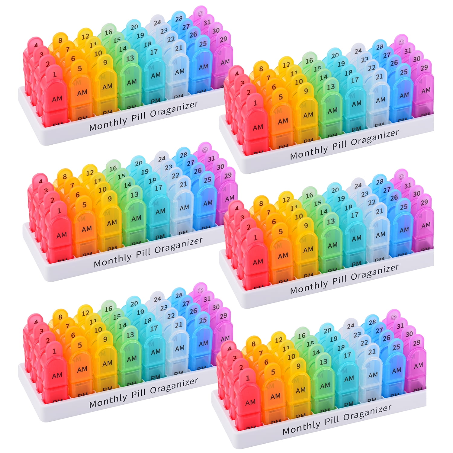 Monthly 30 Day 2 Times A Day Pill Organizer, 4 Week Medicine Organizer, Moisture-Proof Pill Cases Pill Box, Small Compartments to Hold Vitamins Fish Oil Supplements Great for Travel (6 Pack)