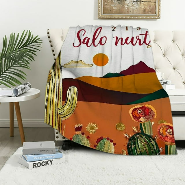 Monthly Baby Milestone Blanket , Western Desert Cactus Photo Black