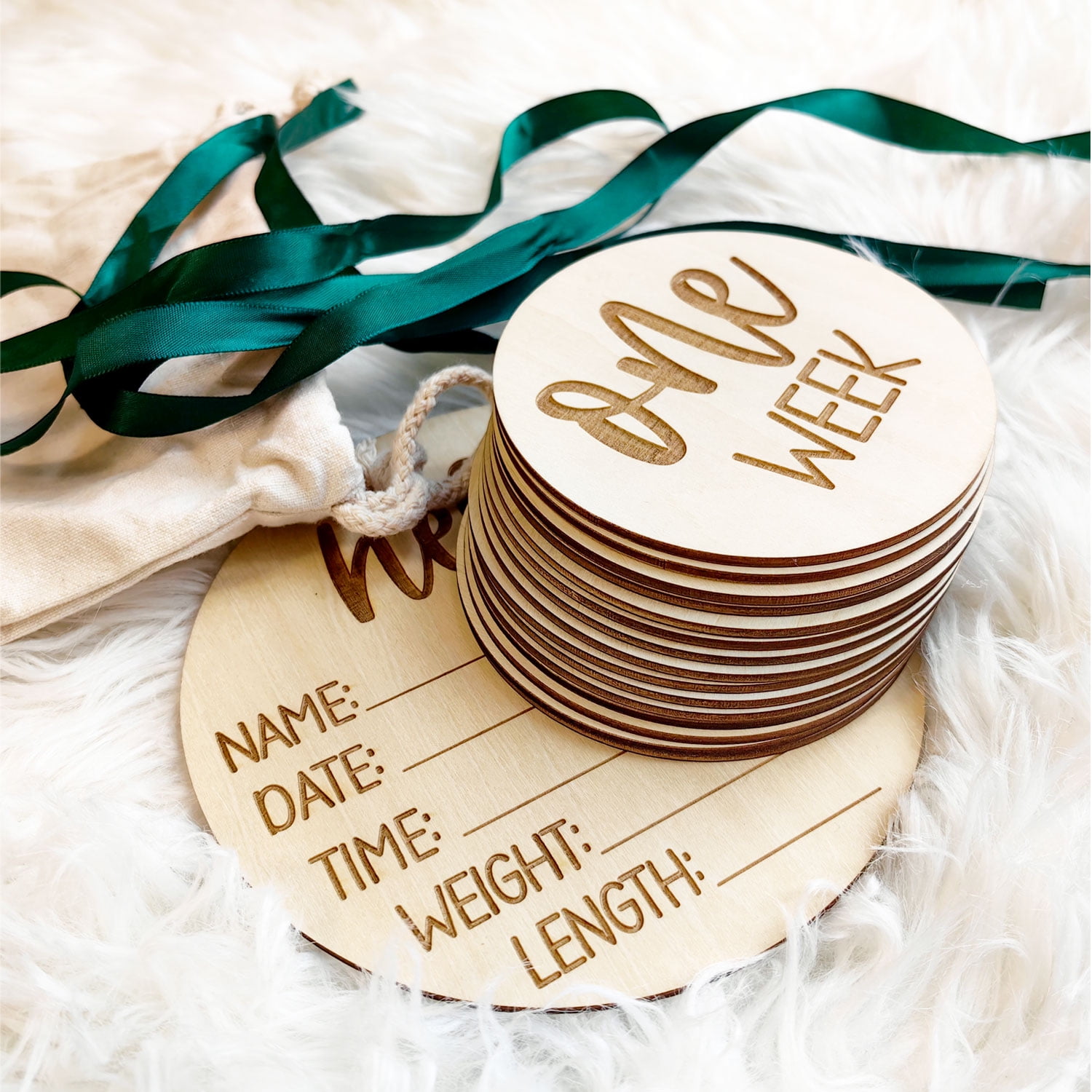 Monthly Baby Milestone Cards 16 Wooden Milestone Discs Includes Birth Announcement Sign Baby Shower/Gift Set, Baby Monthly Milestone Props Perfect for Newborn to Age 1 | Baby Shower/Gift Set