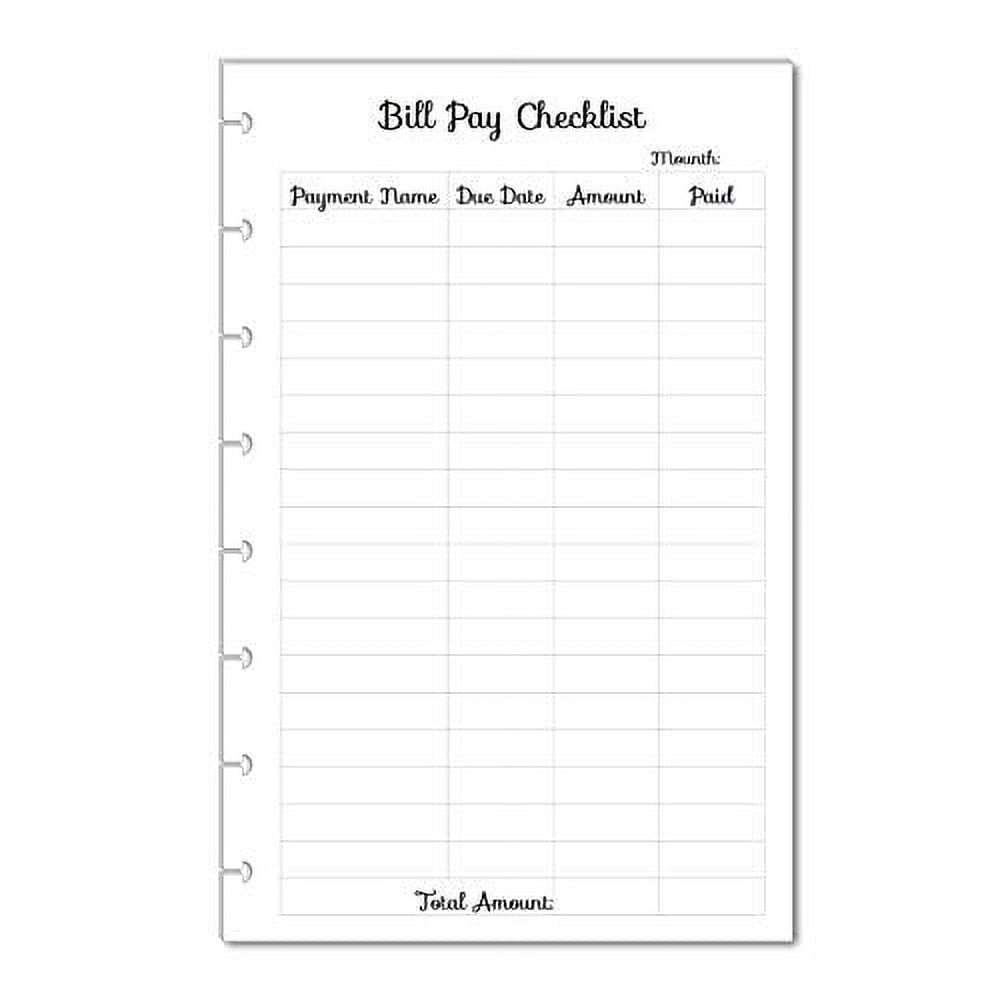 Monthly Bill Pay Checklist Inserts, Budget Planner for 8 Disc Planners