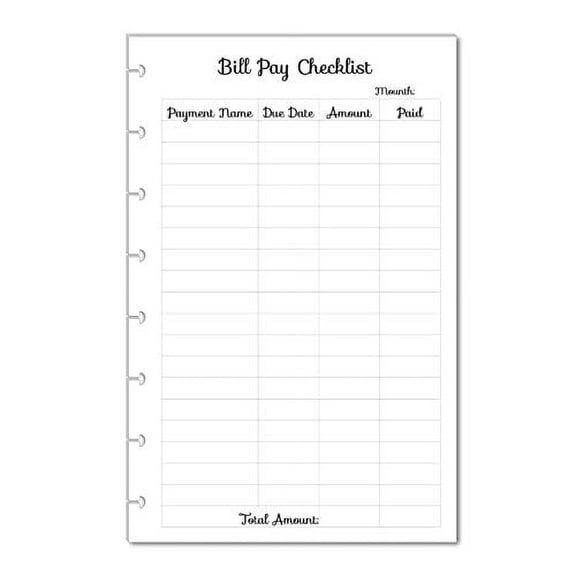 Monthly Bill Pay Checklist Inserts, Budget Planner for 8 Disc Planners