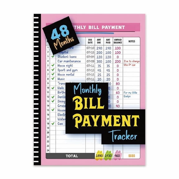 Monthly Bill Payment Checklist: Bill Tracker Notebook, 4-Year Bill Book, Bill Payment Tracker Monthly Organizer, Income and Expense Tracker, Debt Payoff Log, and Savings Goals, 11.2" x 8.3", Pink