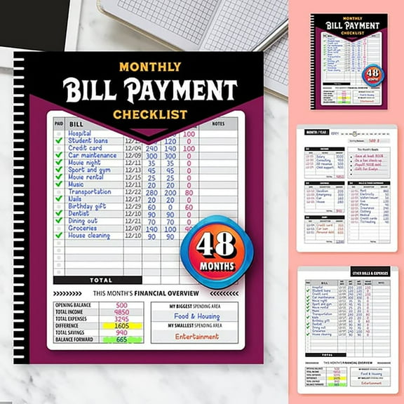 Monthly Bill Payment Checklist: Bill Tracker Notebook with 960 Bill Records, 4-Year Budget Book for Bill Payment Tracker Monthly Organizer, Financial Planner, 128 Pages, 10" x 8", Paperback