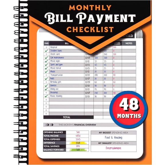 Monthly Bill Payment Checklist: Bill Tracker Notebook With Spiral Binding 8"x10" The 4-Year Guide for Families & Money Managers, 960 Billing Records Included (Gold)