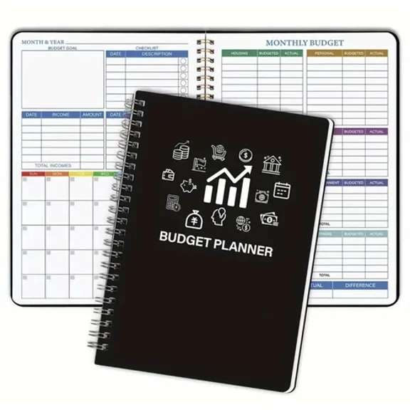 Monthly Budget Planner Bill Organizer With Expense Tracker Financial Goals Black