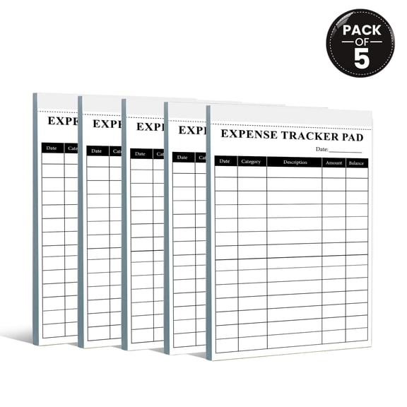 Expense Tracker Pad 5.5 x 8.5 Inch, Pack of 5 Expense Tracking Notepads, 50 Sheets Per Pad, Daily Expense Log and Budget Planner for Home, Office, Personal Finance, Made in USA