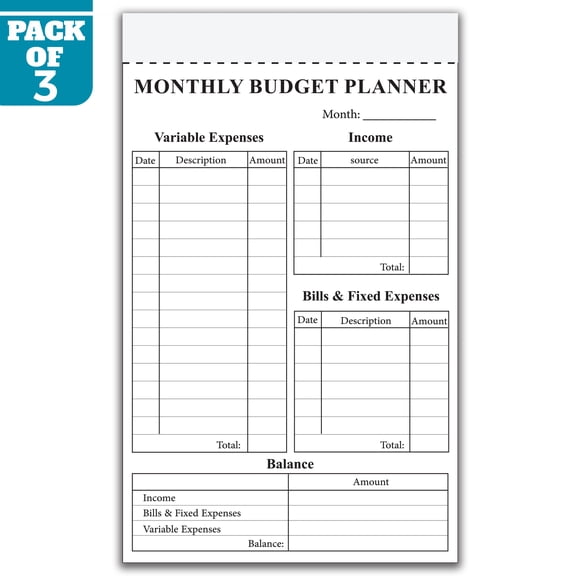 Monthly Budget Planner Notepad, Pack of 3  50 Sheets Each, 5.5 x 8.5 Inch Income & Expense Budgeting Pad, Superior Quality, Made in USA