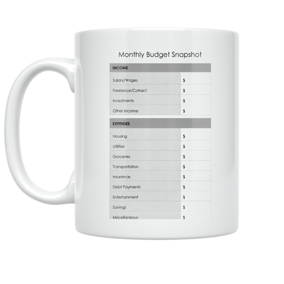 Monthly Budget Snapshot Layout - Finance Enthusiast - 11 oz Ceramic Coffee Mug