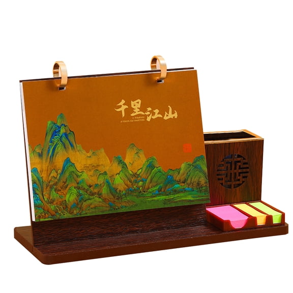 Monthly Calendar Jan 2023 to Dec 2023 Year Desk Calendar Pencil Storage Box Sticky-Notes Tray for School Office