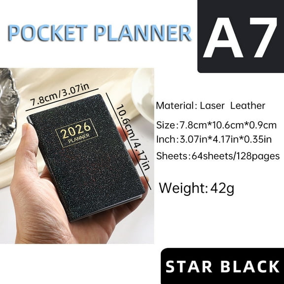 Monthly Calendar Mini Daily Planner Pocket Weekly Planner Pu Cover Compact Notebook for Purse 3*4.2 Inch Black