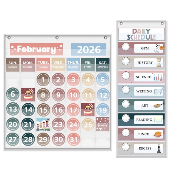 ABCKEY Monthly Calendar and Daily Schedule Cards with 107 Cards, Early Childhood Development Pocket Charts, White