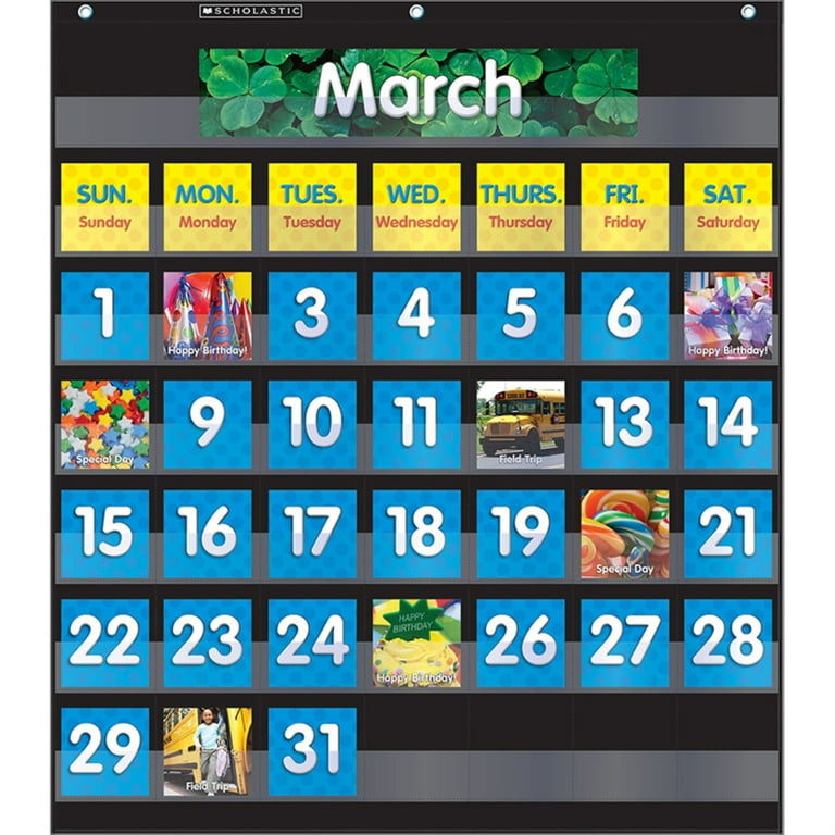 Monthly calendar pocket chart with cards, black per st - walmart.com