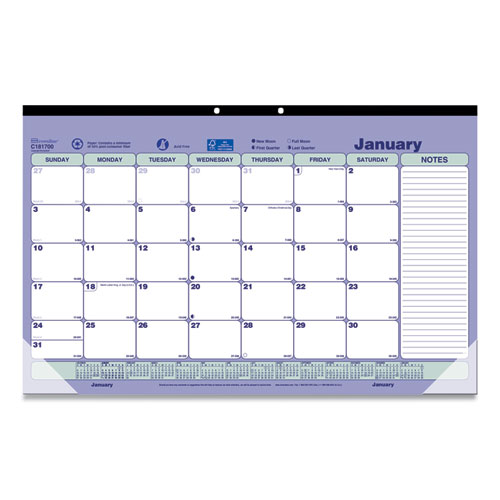 Monthly Desk Pad Calendar, 17.75 x 10.88, White/Blue/Green Sheets, Black Binding, Clear Corners, 12-Month (Jan to Dec): 2026 | Bundle of 5