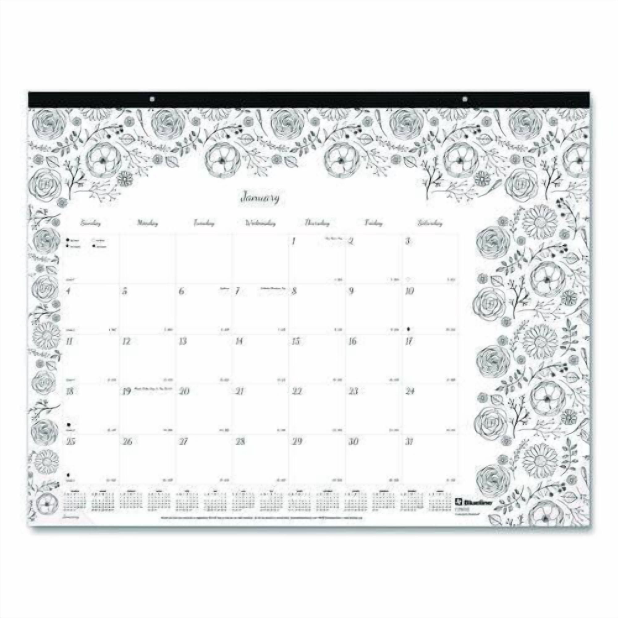 Monthly Desk Pad Calendar, Monthly Coloring Artwork, 22 x 17, Black Binding, Clear Corners, 12-Month (Jan to Dec): 2026 | Bundle of 10
