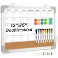 thumbnail image 1 of Monthly Dry Erase Calendar Whiteboard Calendar Cork Board Combo, Calendar Bulletin Board 16" x 12" Double-Sided with 8 Markers 8 Magnets 10 Pins, Silver Frame, 1 of 9