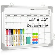 Monthly Dry Erase Calendar Whiteboard Calendar Magnetic White Board Double-Sided ,16" X 12" Calendar Monthly Whiteboard, Small Wall Hanging Calendar Board for Home, Office, Kitchen