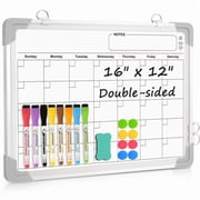 Monthly Dry Erase Calendar Whiteboard Calendar Magnetic White Board Double-Sided ,16" X 12" Calendar Monthly Whiteboard, Small Wall Hanging Calendar Board for H
