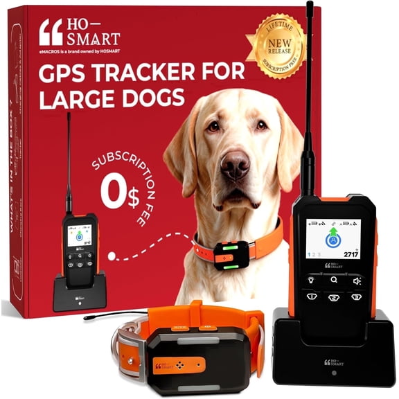 Dog Tracker Without Subscription for Medium & Large Dogs, Off-Grid with No Cell Service, 3-Level Virtual Fence, Up to 7-Day Tracker Battery, IP67 Waterproof, Reflective Collar, Remote Light & Sound