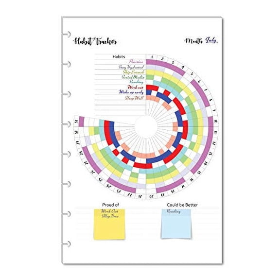Monthly Habit Tracker Inserts, Resolution Log for 8 Disc Planners