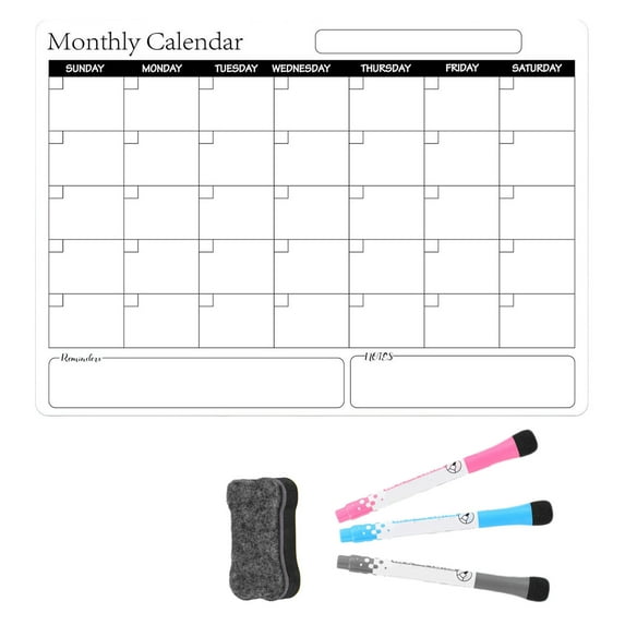 Monthly Magnetic Calendar for Refrigerator - 16.5x12” Dry Erase Fridge Calendar Magnet - Organizes Schedules, Chores, Meals, More - Whiteboard with 3 Markers & Eraser Magnetic Calendar for Fridge