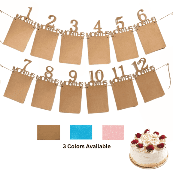 Monthly Photo Banners, Birthday Milestone Party Decorations Sign Garland Flags, Gift for Party Planners, Brown, 1 set