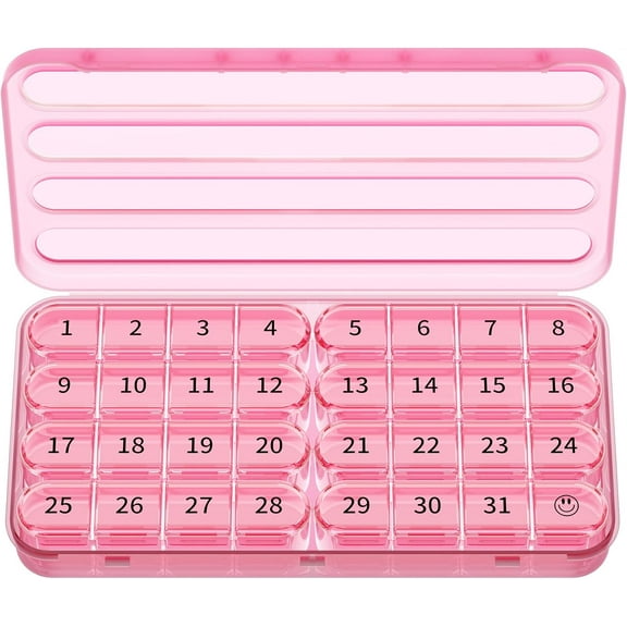 Monthly Pill Organizer 1 Time a Day, 30 Day Pill Box Organizer Once a Day, One Month Large Pill Case for Travel, 31 Day Daily Medcine Container for Vitamins, Supplement & Medication (Pink)