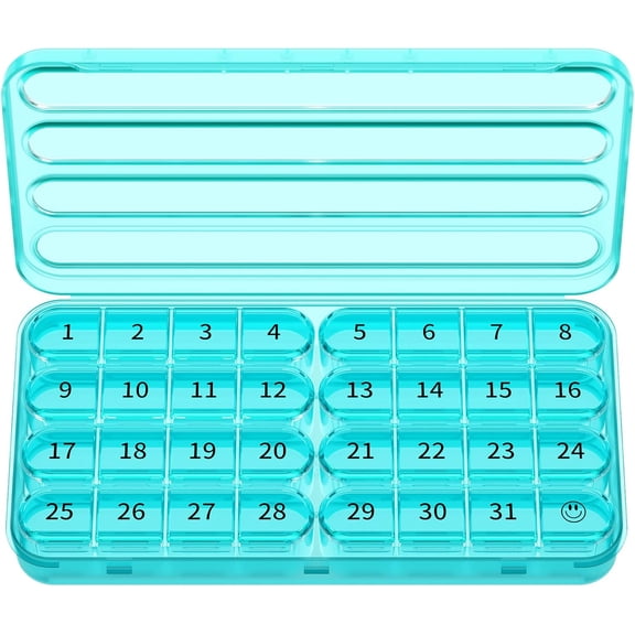 Monthly Pill Organizer 1 Times a Day, 30 Day Pill Box Organizer,One Month Pill Case for Travel, 31 Day Daily Medcine Container for Vitamins, Supplement & Medication(Cyan)