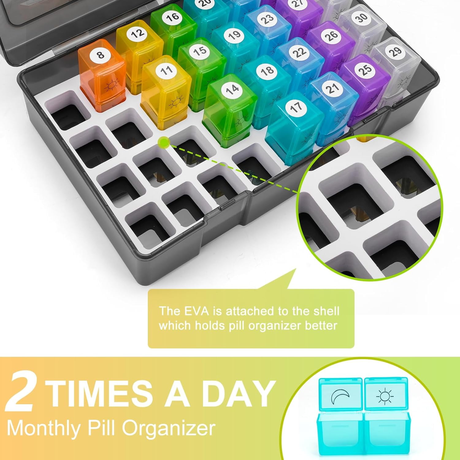 Monthly Pill Organizer 2 Times A Day, 30 Day Pill Organizer 2 Times A